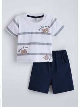 Hopscotch - Navy Blue Stripes Cotton T-shirt and Shorts