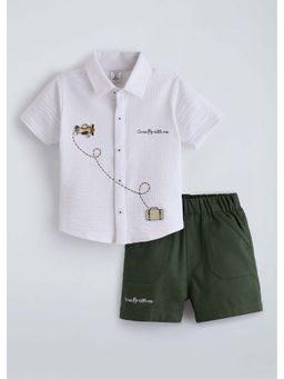 Hopscotch - White Textured Cotton Shirt and Shorts