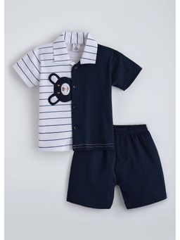 Hopscotch - Navy Blue Stripes Cotton Shirt and Shorts