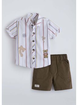 Hopscotch - White Stripes Cotton Shirt and Shorts
