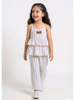 Hopscotch - Off White Stripes Polyester Top and Pant
