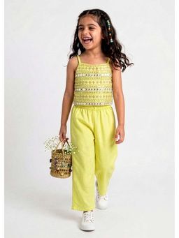 Hopscotch - Yellow Embellished Polyester Top and Pant