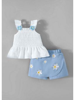 Hopscotch - White Textured Polyester Blend Top and Skorts