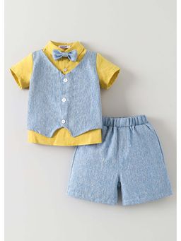 Hopscotch - Grey Solid Polyester Shirt with Attached Waistcoat and Shorts