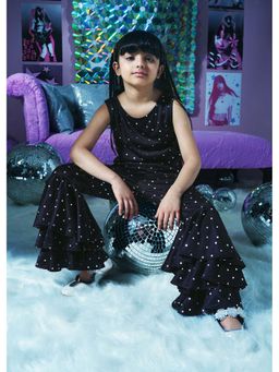 Hopscotch - Black Polka Dots Polyester Top and Pant