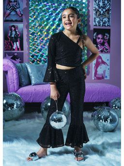 Hopscotch - Black Embellished Polyester Blend Top and Pant