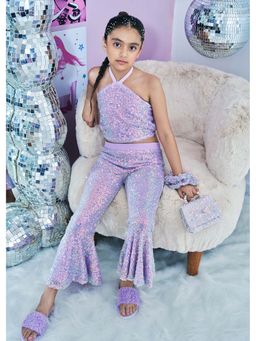 Hopscotch - Purple Embellished Polyester Blend Top and Pant