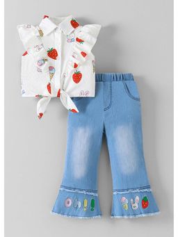 Hopscotch - White Printed Polyester Shirt and Jeans