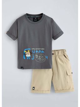 Hopscotch - Grey Printed Cotton T-shirt and Shorts