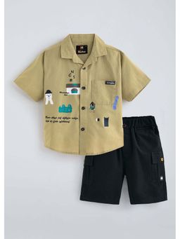 Hopscotch - Brown Printed Cotton Shirt and Shorts