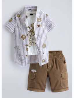 Hopscotch - White Stripes Blended T-shirt with Shirt and Shorts