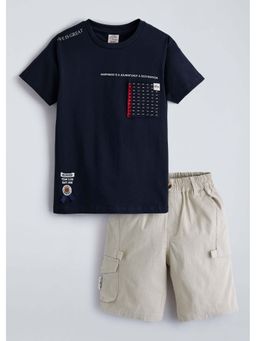 Hopscotch - Navy Blue Typography Cotton T-shirt and Shorts