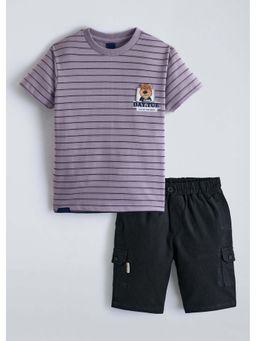 Hopscotch - Purple Stripes Blended T-shirt and Shorts