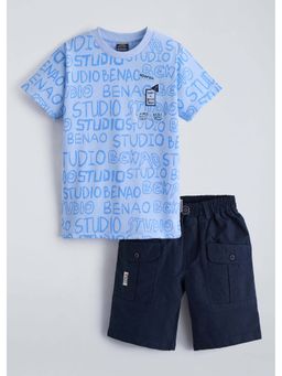 Hopscotch - Blue Typography Cotton T-shirt and Shorts