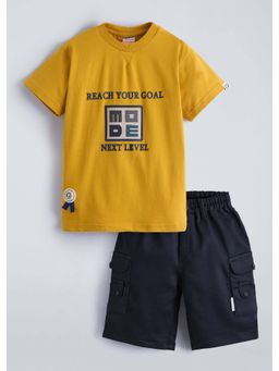 Hopscotch - Yellow Typography Cotton T-shirt and Shorts