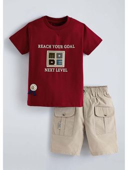 Hopscotch - Red Typography Blended T-shirt and Shorts