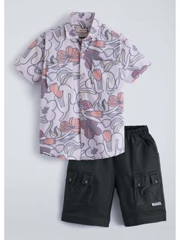 Hopscotch - Peach Floral Cotton Shirt and Shorts