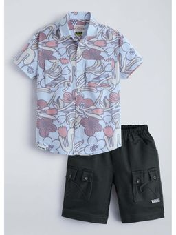 Hopscotch - Blue Floral Cotton Shirt and Shorts