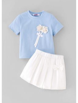 Hopscotch - Blue Textured Polyester Blend Top and Skorts