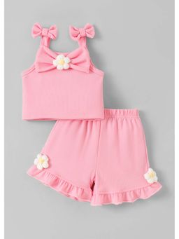Hopscotch - Pink Solid Blended Top and Shorts