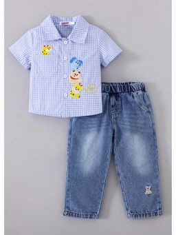 Hopscotch - Blue Checks Blended Shirt and Jeans