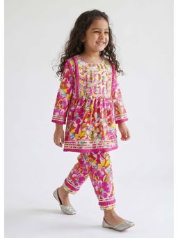 Hopscotch - Pink Floral Cotton Kurta and Pant