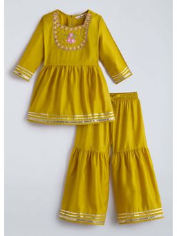 Hopscotch - Yellow Embroidered Silk Kurta and Sharara