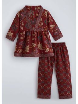 Hopscotch - Maroon Floral Cotton Kurta and Pant