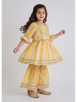 Hopscotch - Yellow Tie & Dye Silk Kurta and Sharara