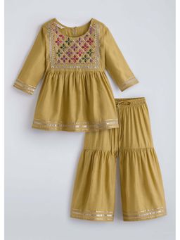 Hopscotch - Yellow Embroidered Silk Kurta and Sharara