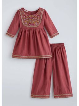 Hopscotch - Pink Embroidered Silk Kurta and Palazzo