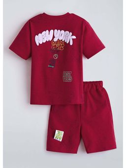 Hopscotch - Red Typography Cotton Blend T-shirt and Shorts