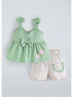Hopscotch - Green Solid Blended Top and Shorts