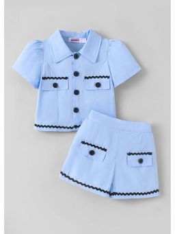 Hopscotch - Blue Solid Blended Top and Shorts