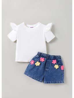 Hopscotch - White Solid Viscose Blend Top and Shorts