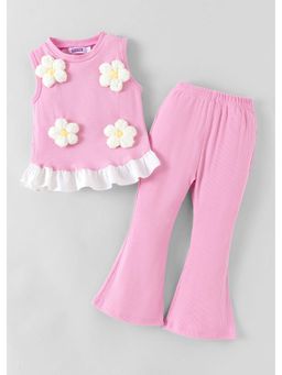 Hopscotch - Pink Self Design Blended Top and Pant