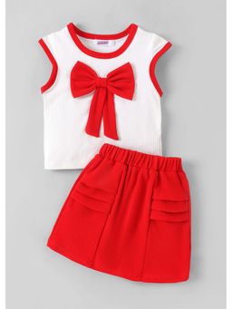 Hopscotch - White Solid Polyester Blend Top and Skirt