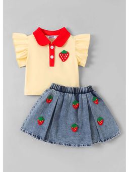 Hopscotch - Yellow Solid Cotton Blend Top and Skirt