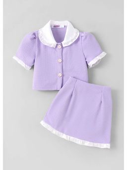 Hopscotch - Purple Textured Polyester Blend Top and Skirt