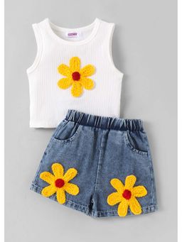 Hopscotch - White Textured Viscose Blend Top and Shorts