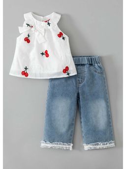 Hopscotch - White Printed Polyester Top and Jeans