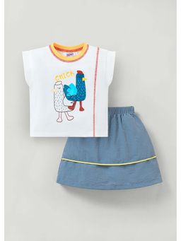 Hopscotch - White Printed Cotton Blend Top and Skirt