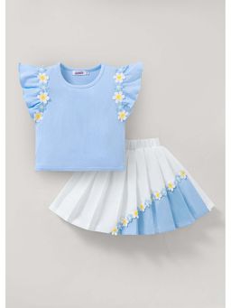 Hopscotch - Blue Solid Polyester Blend Top and Skirt