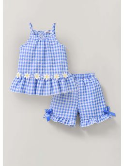 Hopscotch - Blue Checks Cotton Blend Top and Shorts