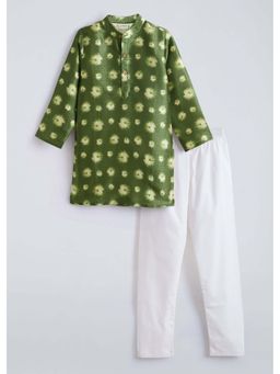 Hopscotch - Green Tie & Dye Cotton Kurta and Pyjama
