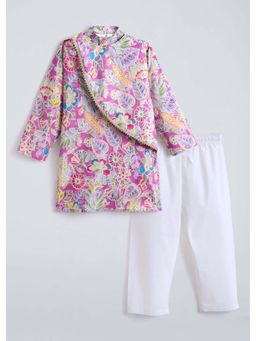 Hopscotch - Pink Floral Cotton Kurta and Pyjama