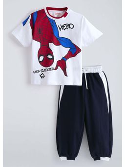 Hopscotch - White Printed Cotton T-shirt and Joggers