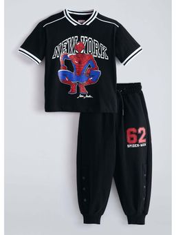Hopscotch - Black Printed Cotton T-shirt and Joggers