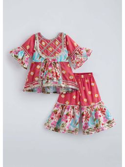 Hopscotch - Orange Floral Cotton Kurti and Sharara