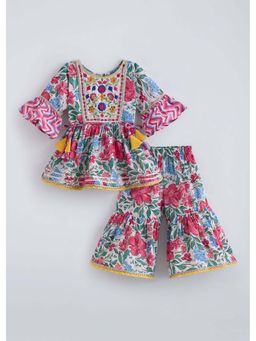 Hopscotch - Multi-Color Floral Cotton Kurti and Sharara